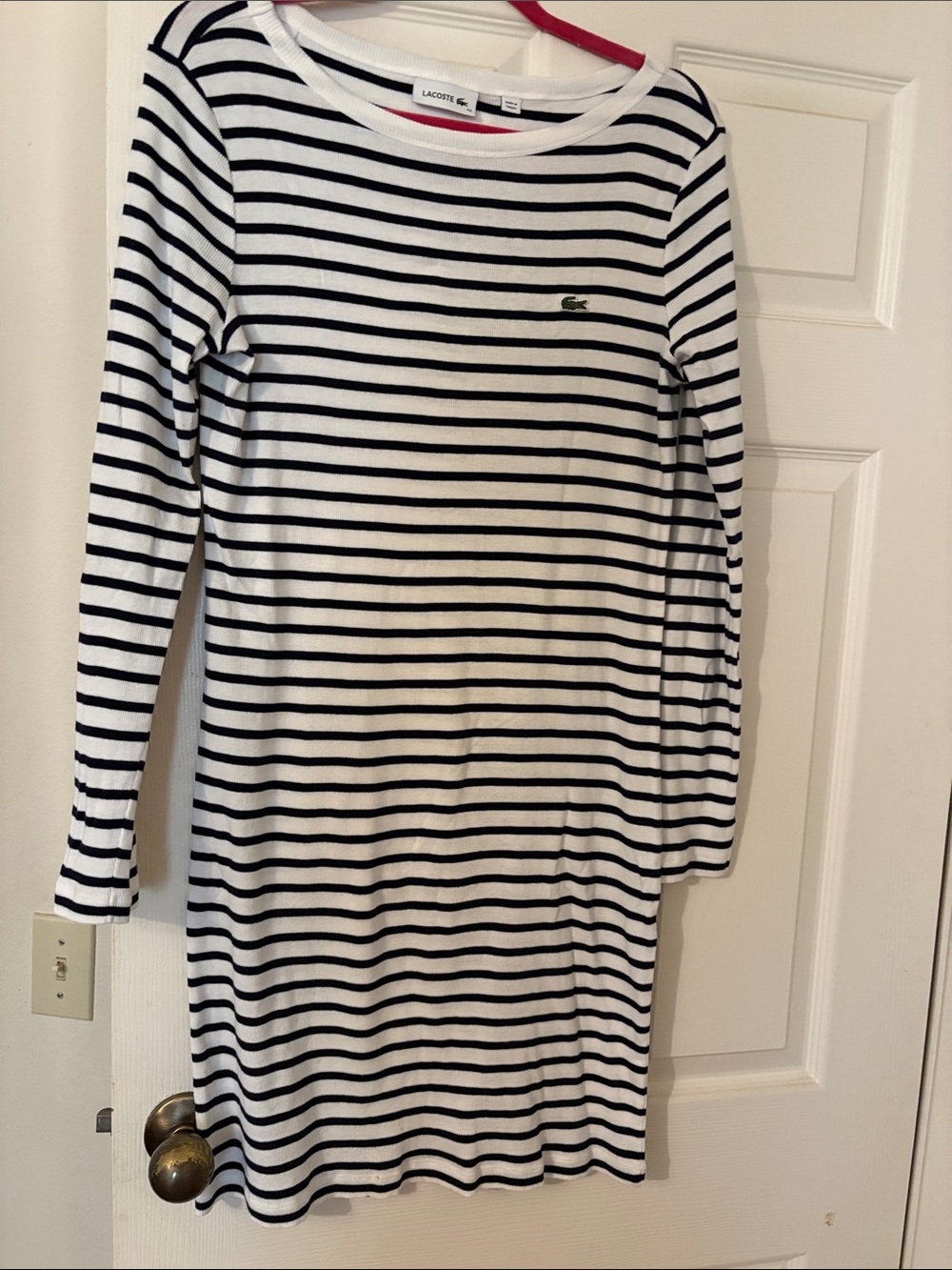 Lacoste Black and White Striped Long Sleeve Dress